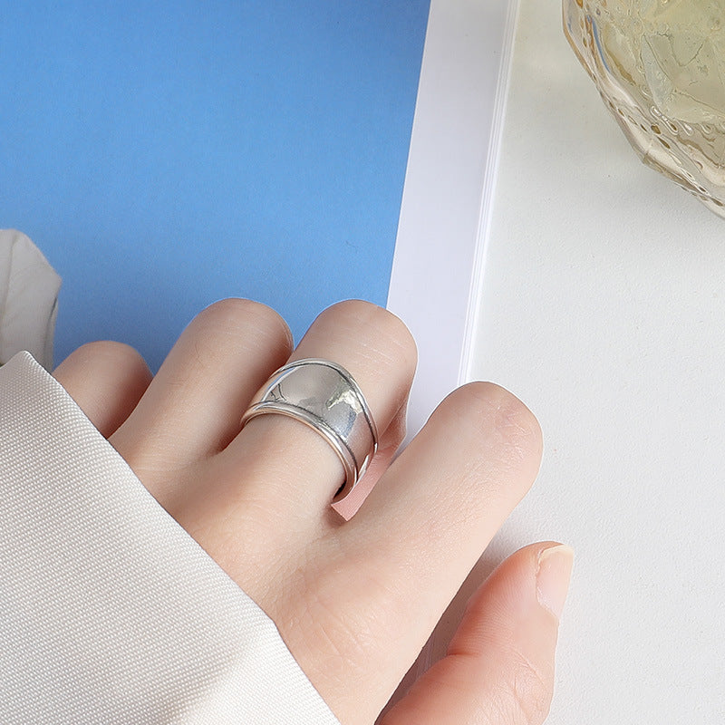 Irregular Curve Wide Brimmed Opening Sterling Silver Ring