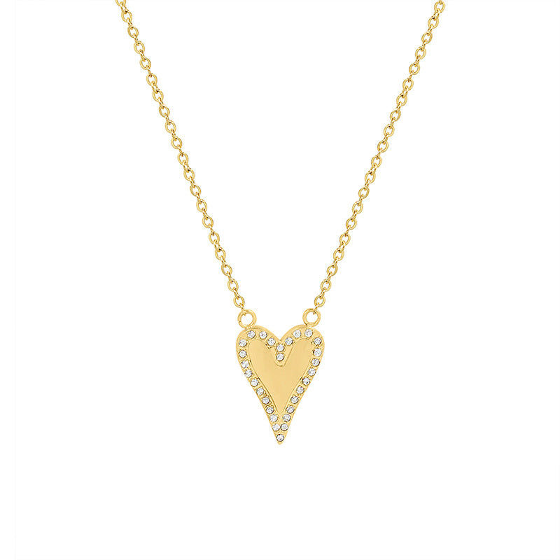 Luxurious 18K Gold-Plated Zircon Heart Pendant Necklace with Korean Fashion Flair