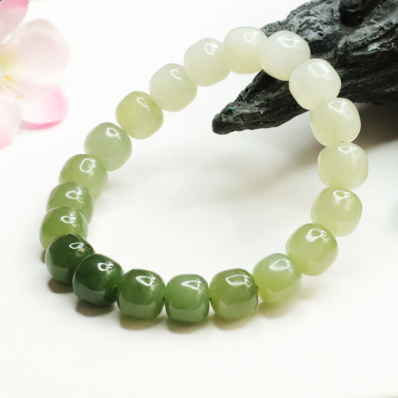 Natural Hetian Jade Jasper Bracelet with Sterling Silver Beads