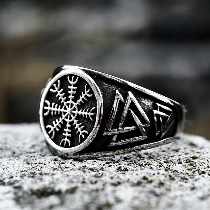 Nordic Viking Stainless Steel Men's Ring - Retro Odin Triangular Titanium Steel Jewelry for Wholesale