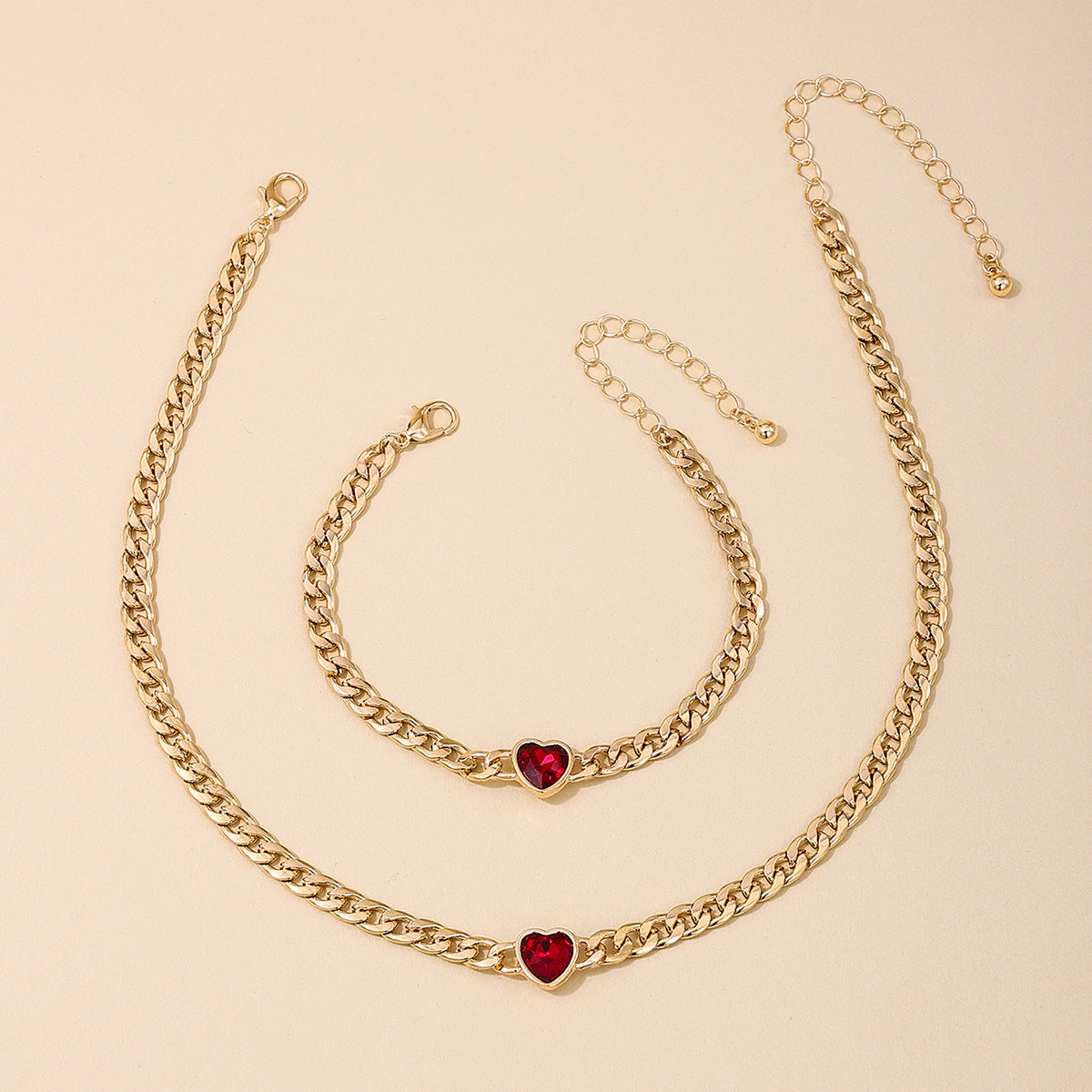 European Chic Red Love Metal Chain Jewelry Set - Vienna Verve Collection