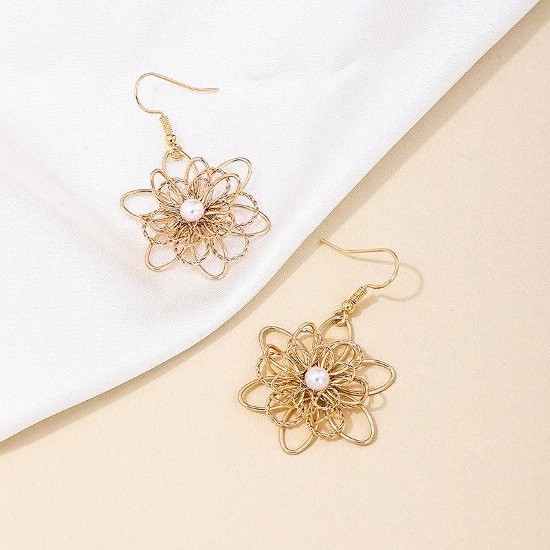 Korean Metal Flower Pearl Earrings - Vienna Verve Collection