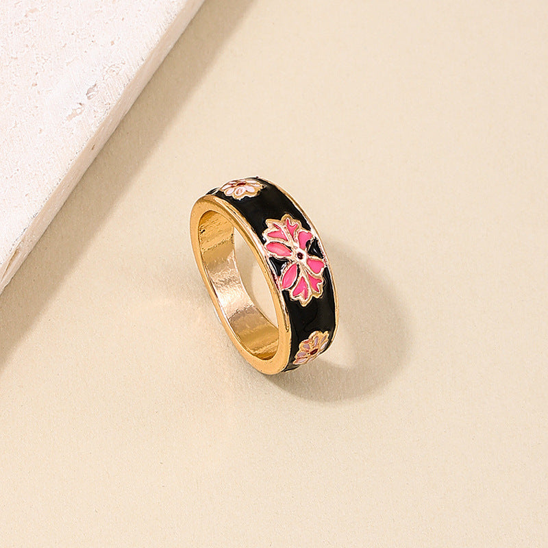 Luxurious Geometric Flower Drop Glaze Ring - Vienna Verve Collection