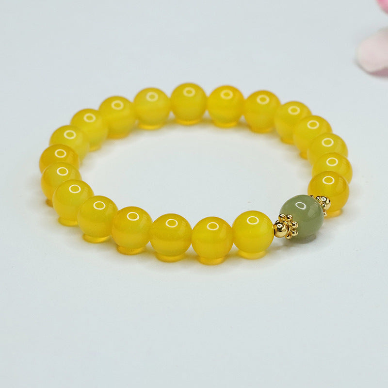 Yellow Chalcedony and Hetian Jade Sterling Silver Bracelet