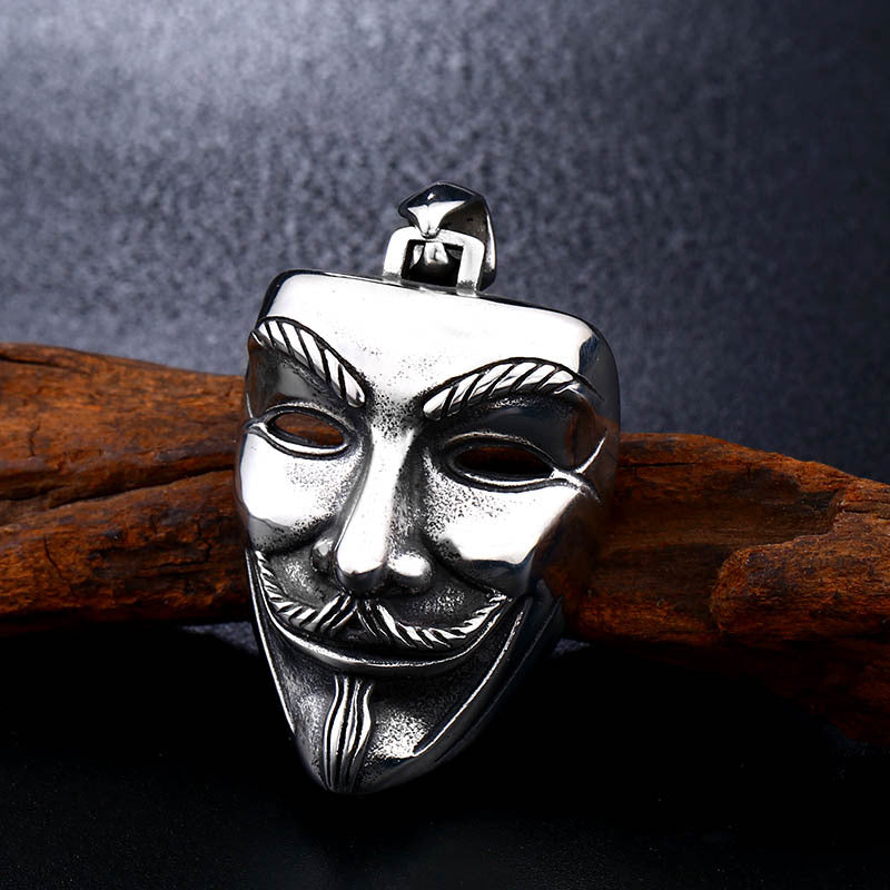 Vintage-Inspired Custom Clown Mask Pendant in Titanium Steel, Men's Stainless Steel Accessories for Wholesale Distribution