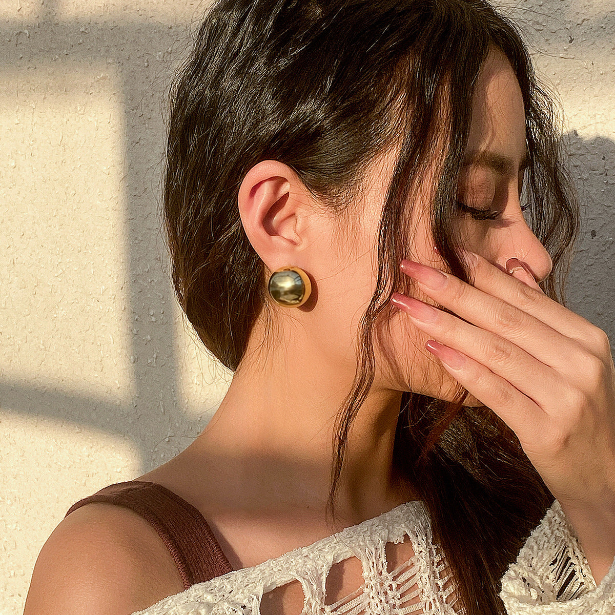 Smooth Metal Mirror Earrings with Sterling Silver Needles