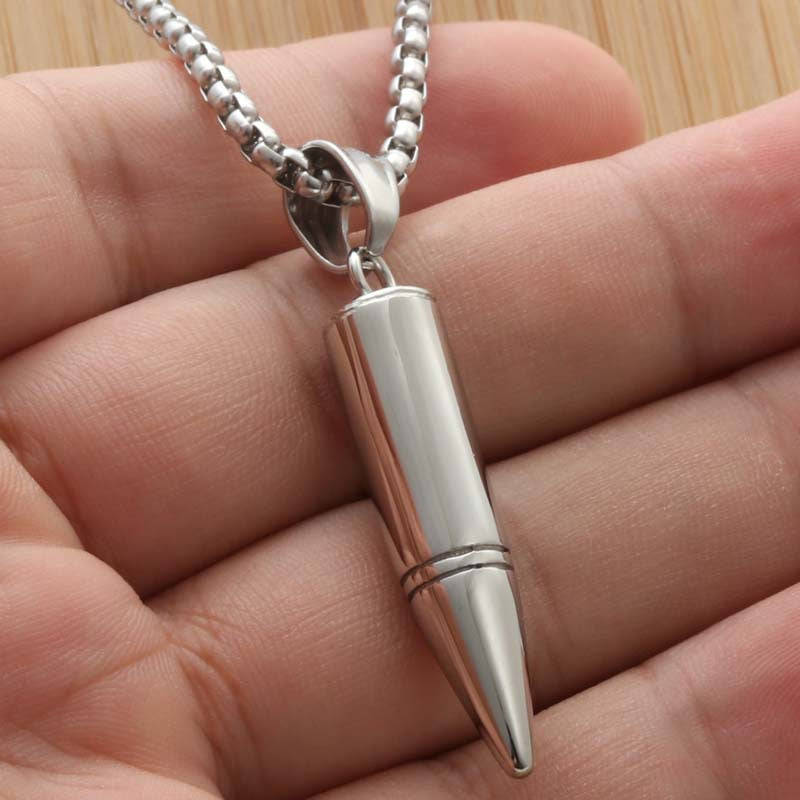 Titanium Steel Bullet Pendant Necklace for Men - Retro Punk Style by Planderful