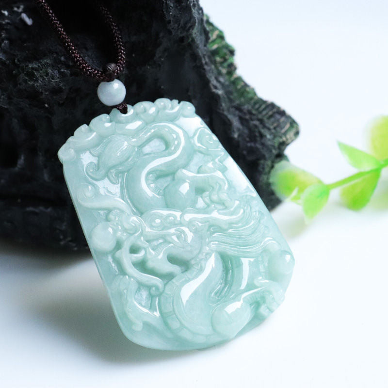 Jade Dragon Fortune's Favor Silver Pendant