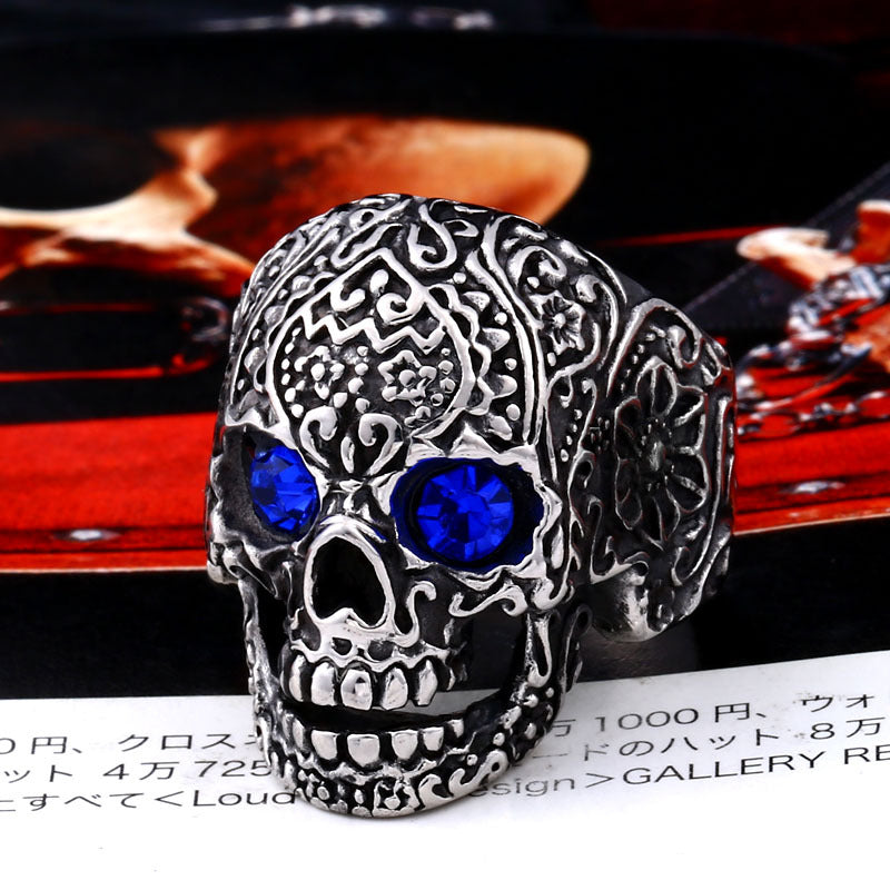 Edgy Titanium Steel Skull Ring for Men - Engraved Punk Hand Jewelry, Wholesale Available