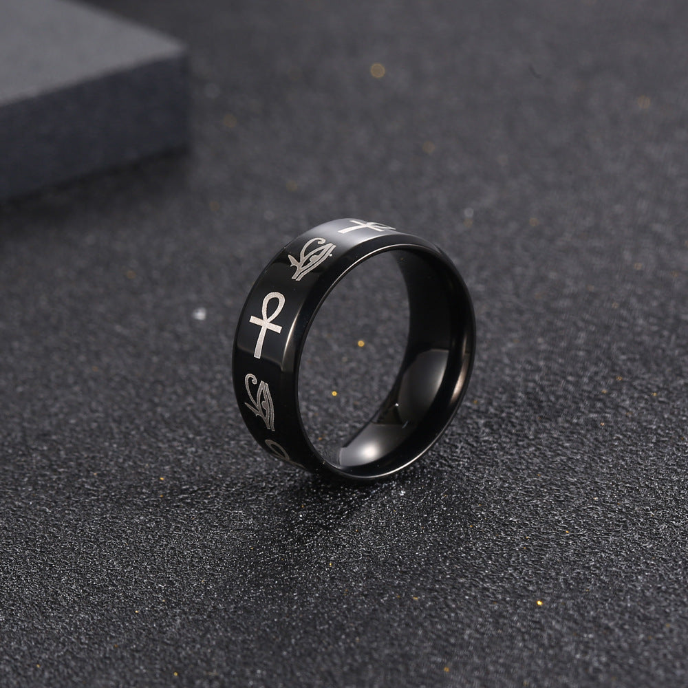 Minimalist Titanium Steel Men's Ring with Letter Symbol – Personalized Hip-Hop Jewelry from Japan and South Korea