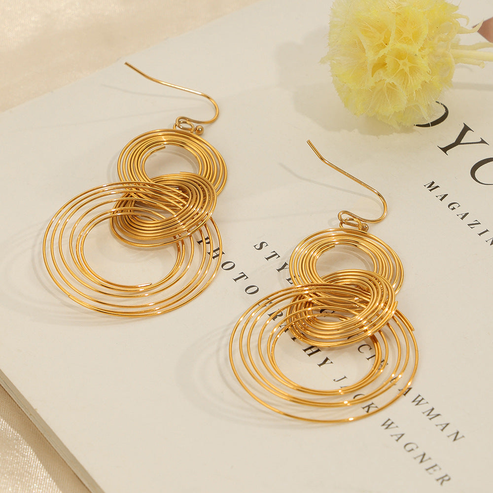 Modern Geometric Circle Earrings in Titanium Steel Gold-Plated Design