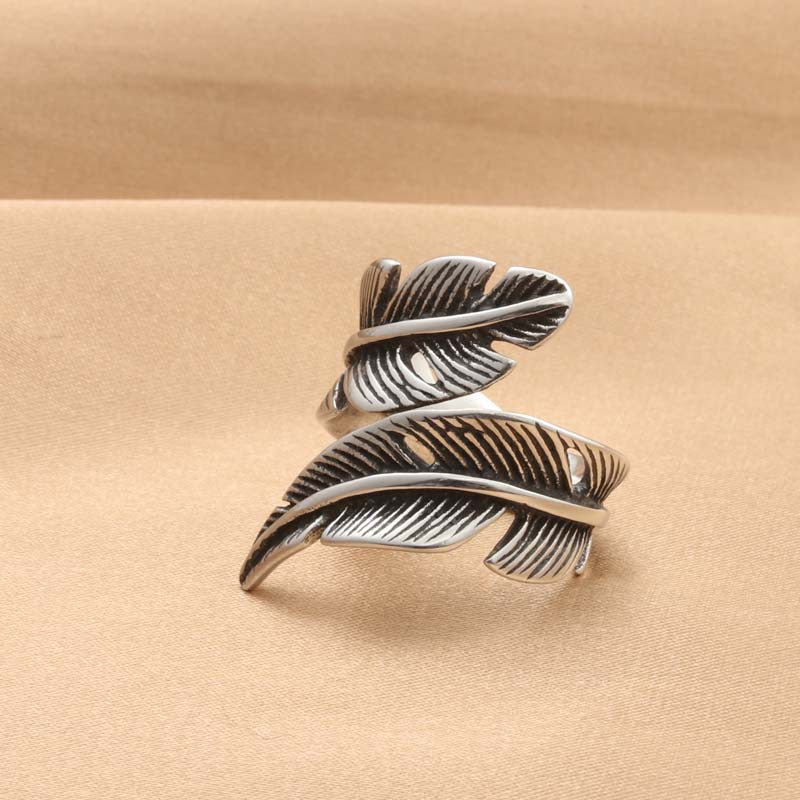 Titanium Steel Wing Ring for Men - Retro Trendy Animal Feather Design Jewelry