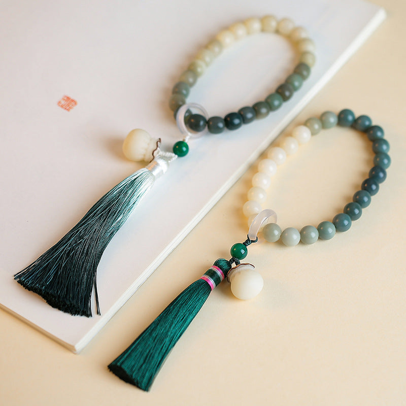 Fortune's Favor Sterling Silver Jade Bracelet with Soft Tassel Art Play