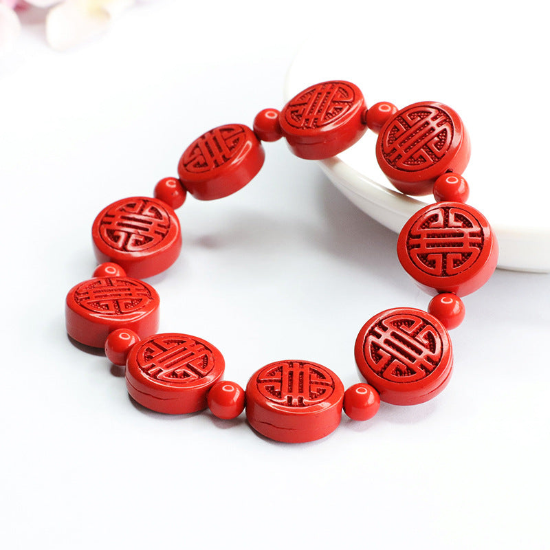 Double Happiness Red Sand Sterling Silver Bracelet