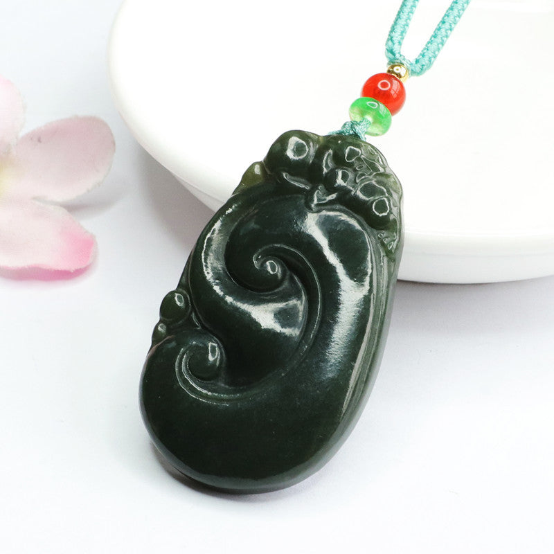 Elegant Hotan Blackish Green Ruyi Necklace Jewelry