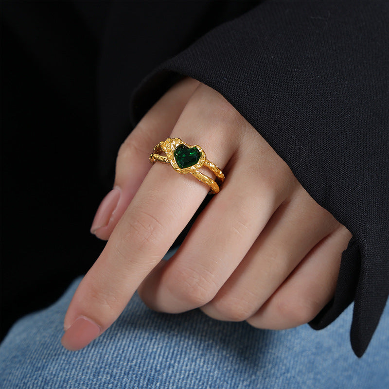 Emerald Love Hip-Hop Ring - Titanium Steel Gold-Plated Jewelry