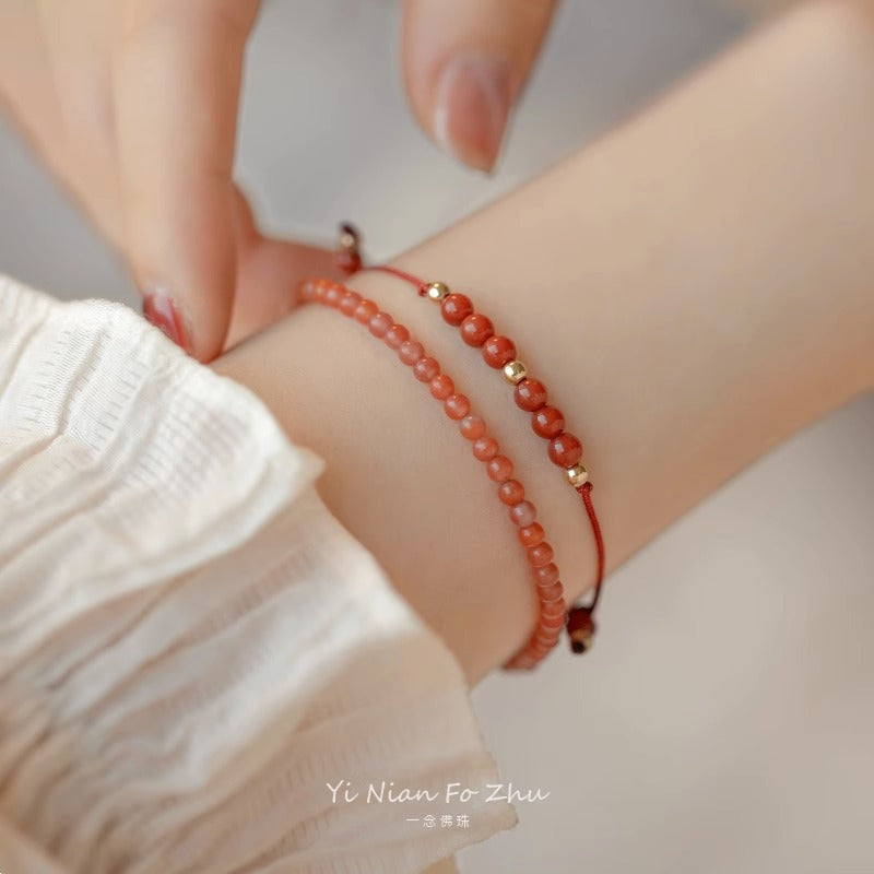 Red Agate Stackable Bracelet with 14k Gold Plated Lucky Beads