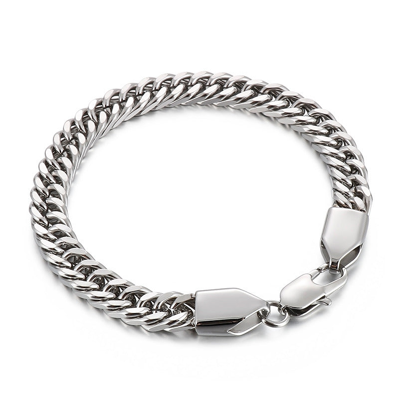 Stylish Personalized Titanium Steel Men's Bracelet and Necklace with Double-Woven Cuban Chain Design