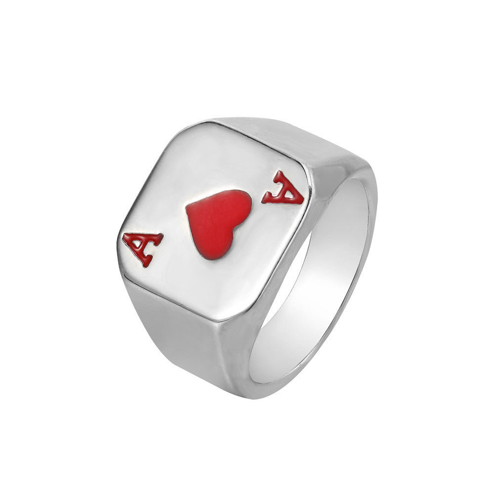 Stylish Men's Titanium Poker Hearts Ring