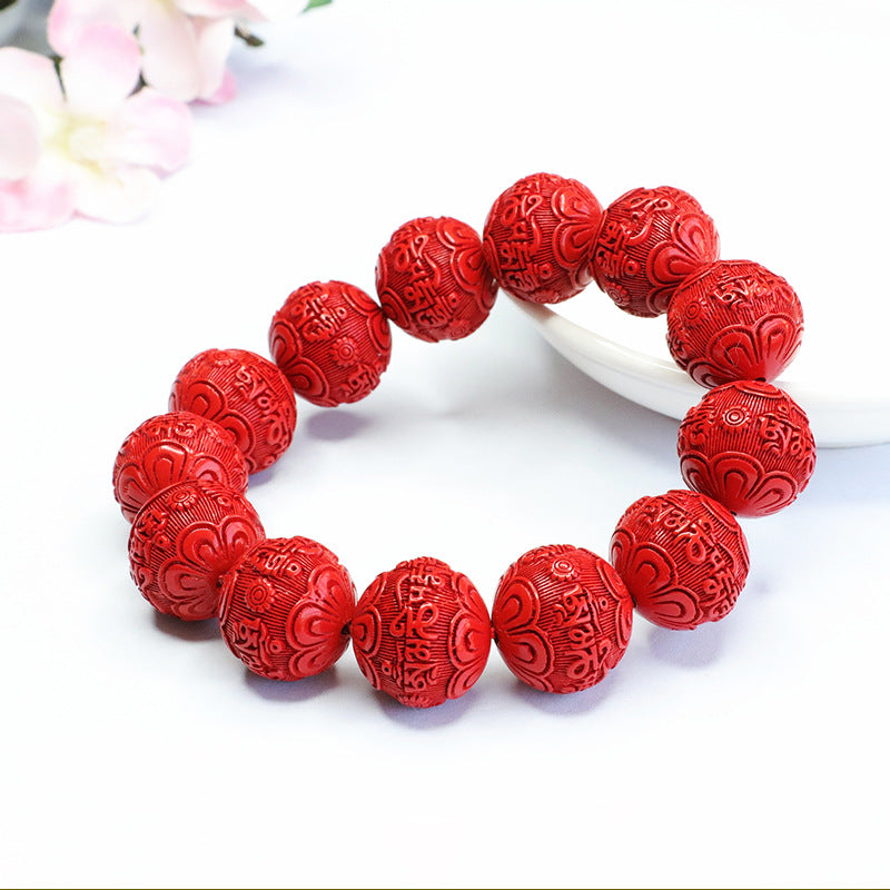 Red Sand Bracelet with Carved Proverbs