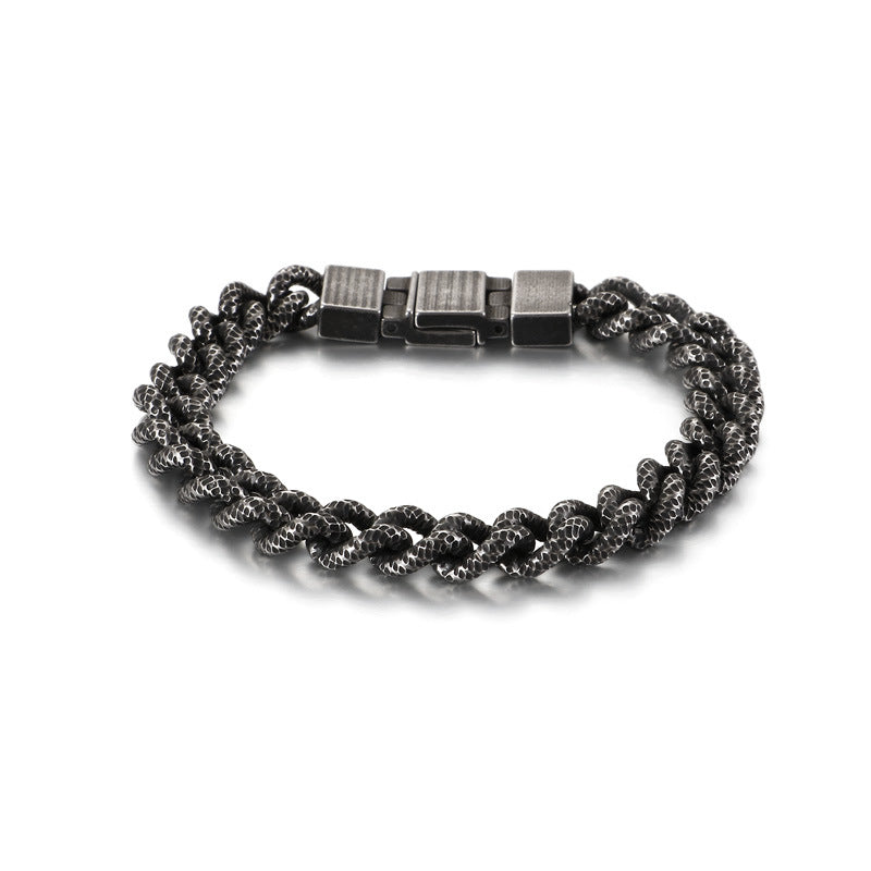 Vintage-inspired Dual-Chain Engraved Barbell Titanium Steel Men's Bracelet