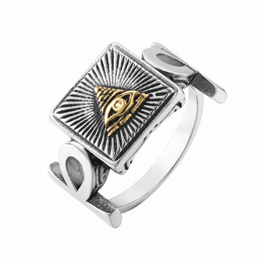 Personalized Retro Freemasonry Triangle Eye Men's Titanium Steel Ring - European and American Wholesale Jewelry