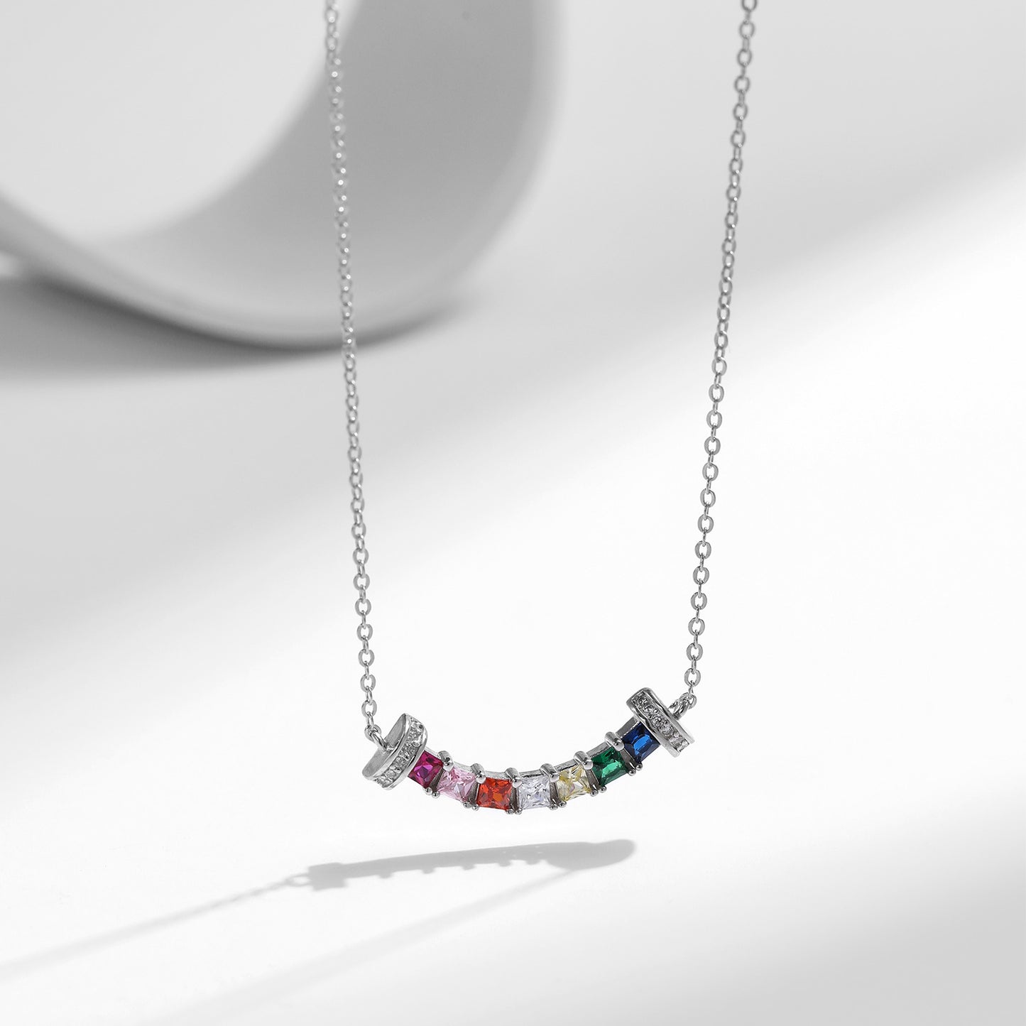 Everyday Genie 925 Sterling Silver Zircon Rainbow Pendant Necklace