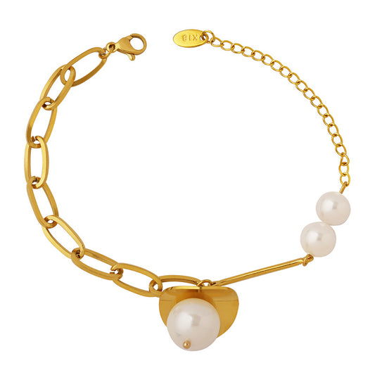 Gold-Plated Titanium Steel Bracelet with Retro Imitation Pearls