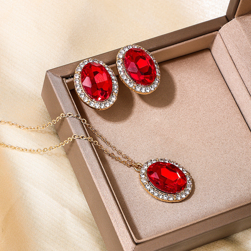 European Royalty Elegance Red Stone Earrings and Necklace Set by Vienna Verve