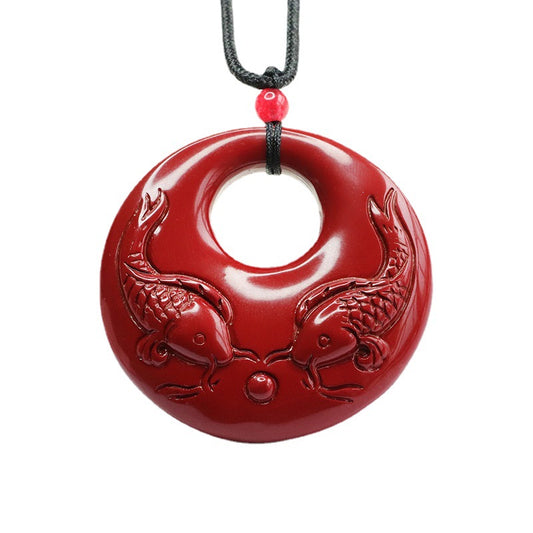 Cinnabar Stone Koi Fish Pendant for Good Luck and Prosperity