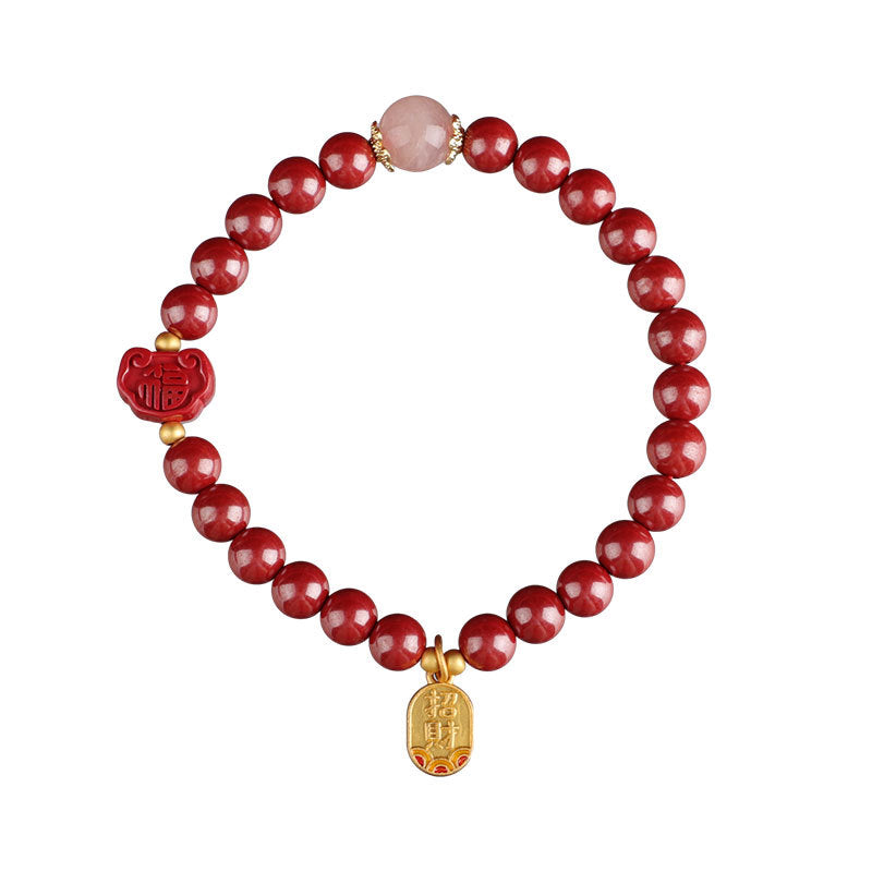 Fortune's Favor Sterling Silver Bracelet with High-Content Cinnabar and Rock Crystal