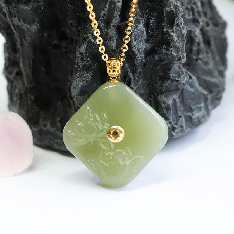 Jade Blossom Sterling Silver Necklace with Hotan Jade Pendant