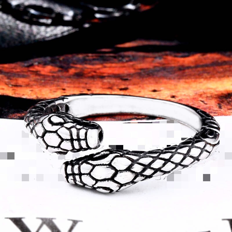 Retro Titanium Steel Double-Headed Snake Ring for Men - Bold European and American Jewelry