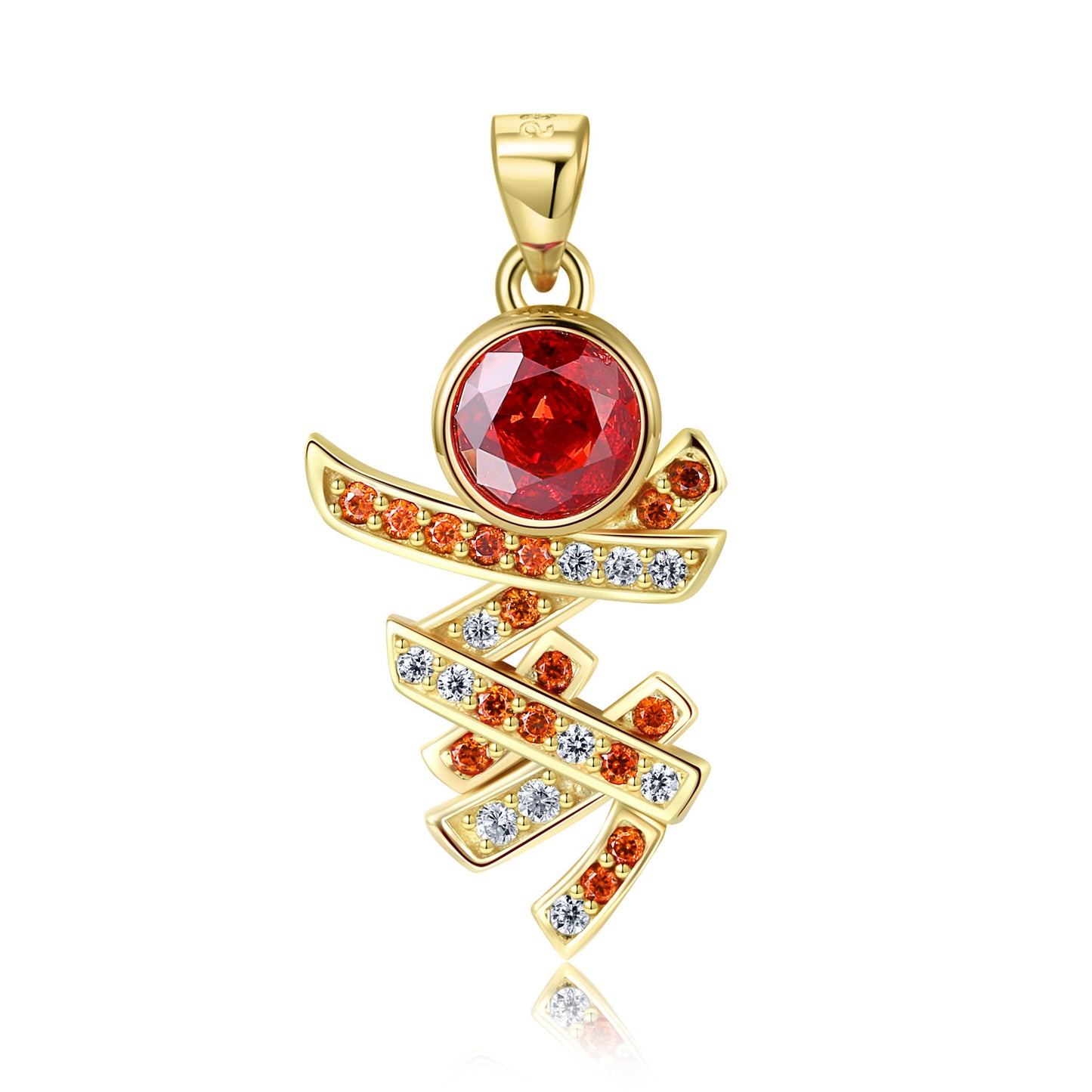 Irregular Shape Pendant Round Red Zircon Silver Necklace