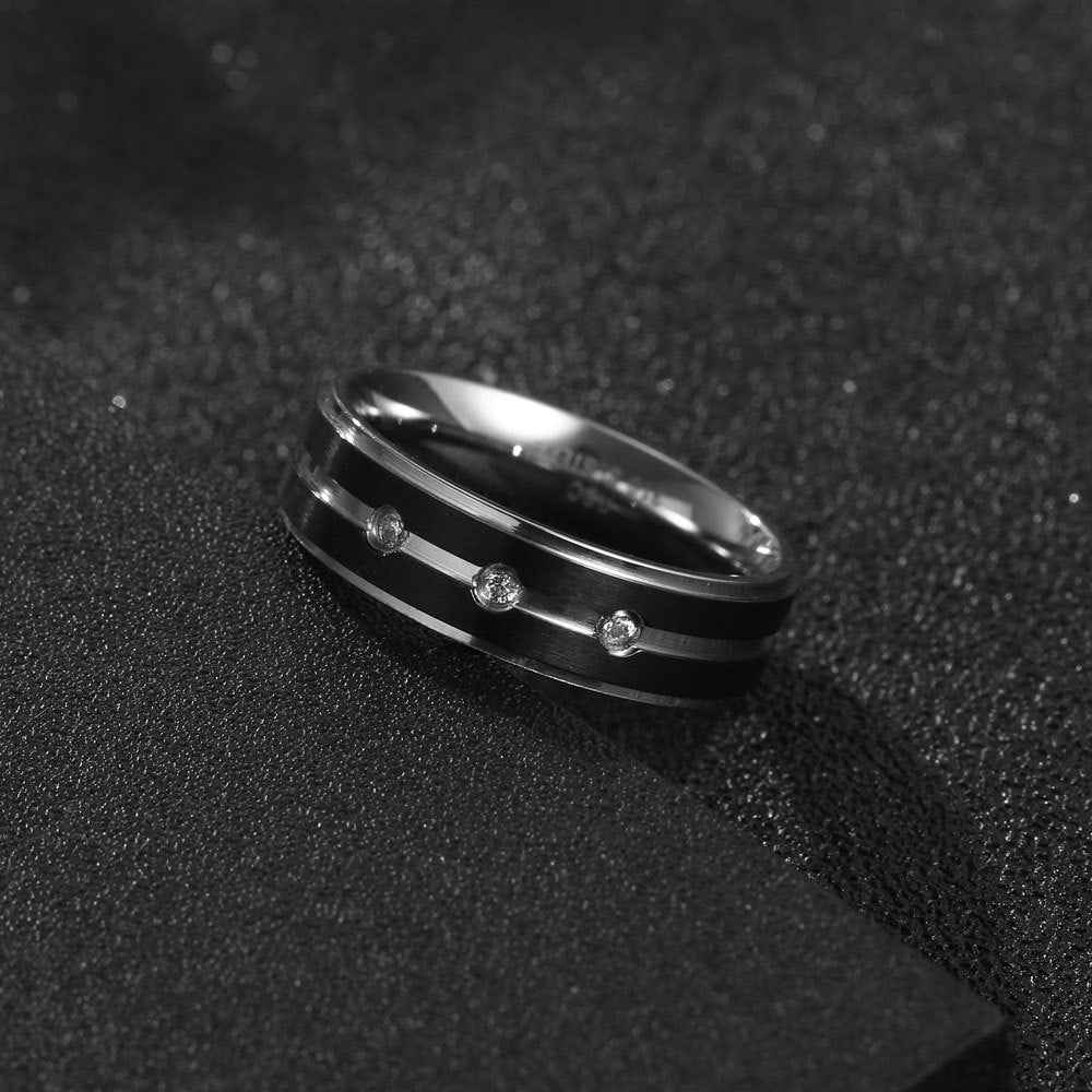 Stylish Titanium Steel Zircon-Plated Men's Ring - Trendy Cross-Border Couple Band