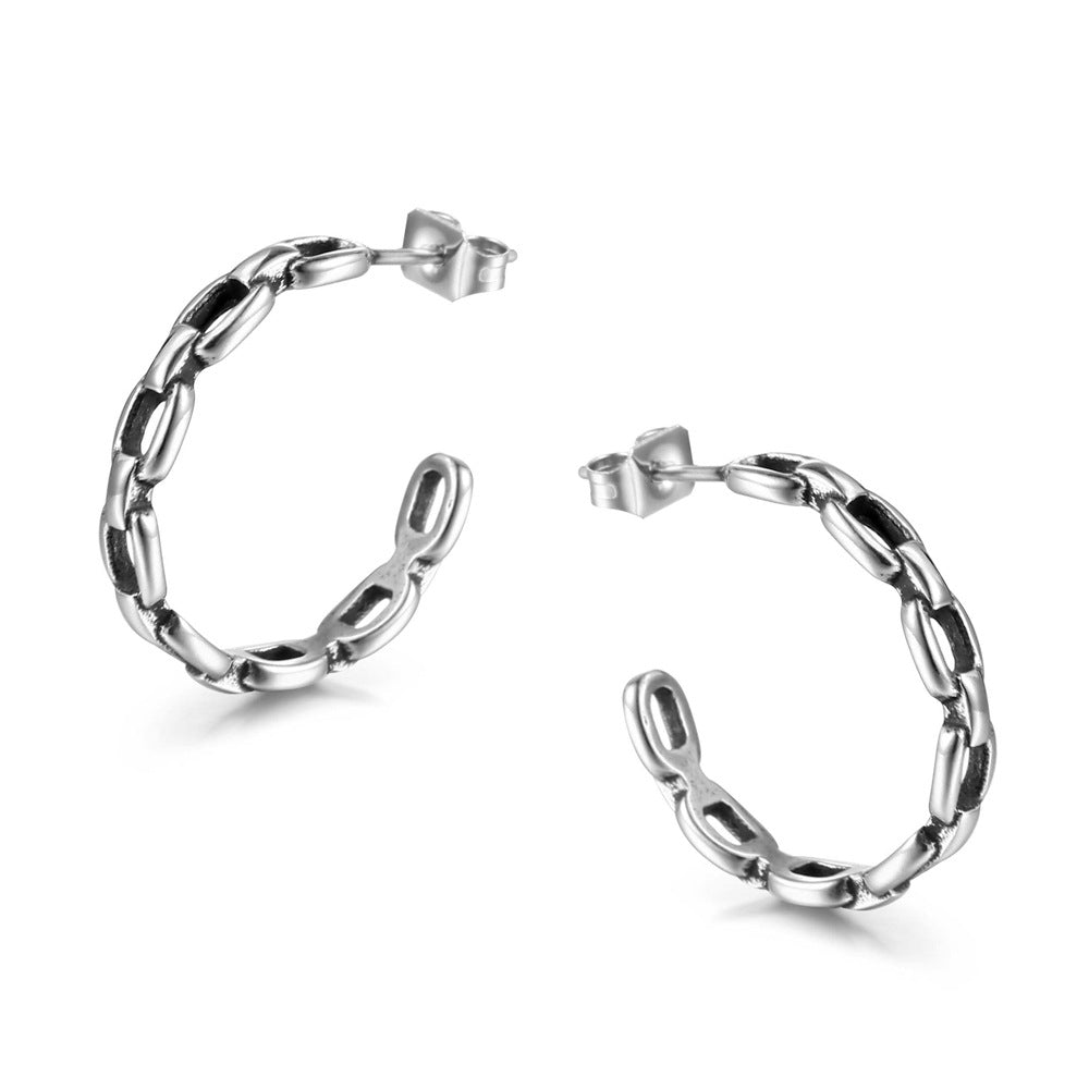 Custom Mori Hollow C-Shaped Titanium Steel Earrings for Women