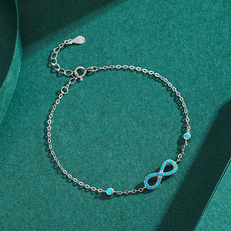 Elegant S925 Sterling Silver Turquoise Bracelet with Infinite Love Symbol