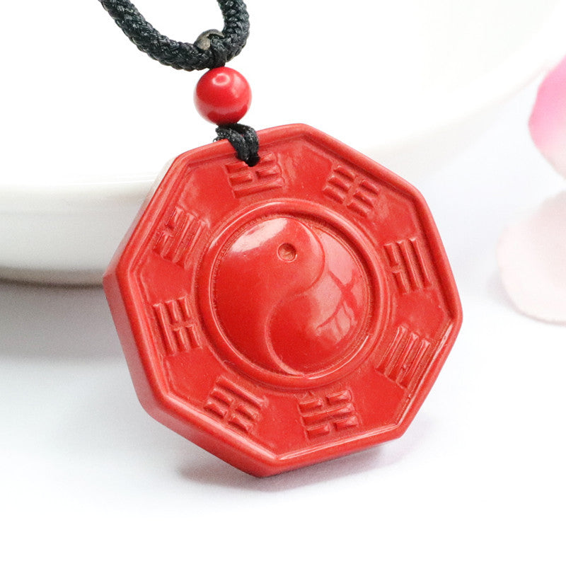 Red Sand Cinnabar Bagua Charm Necklace