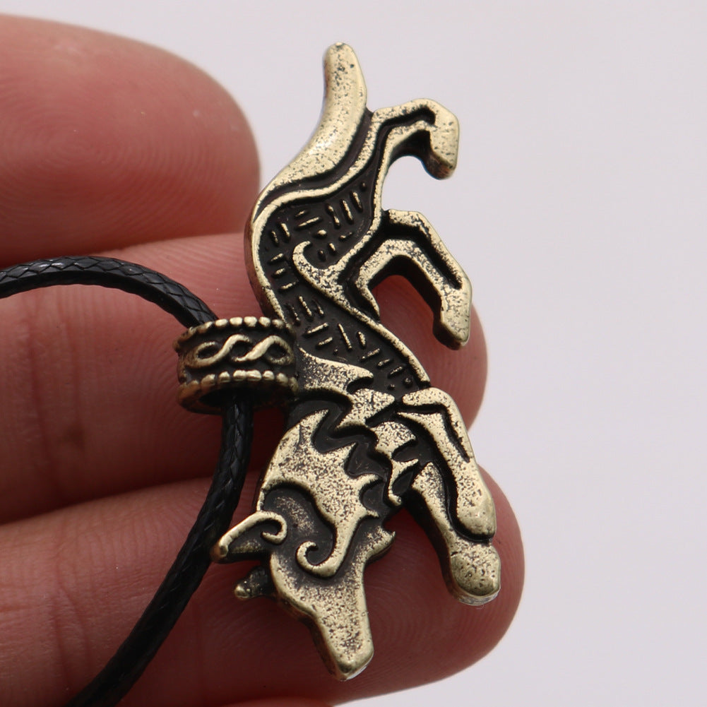 Viking Wolf Metal Necklace with Nordic Tassel Detail for Men