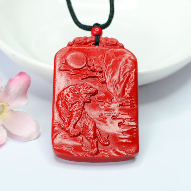 Wild Tiger Strength Sterling Silver Pendant with Cinnabar Stone