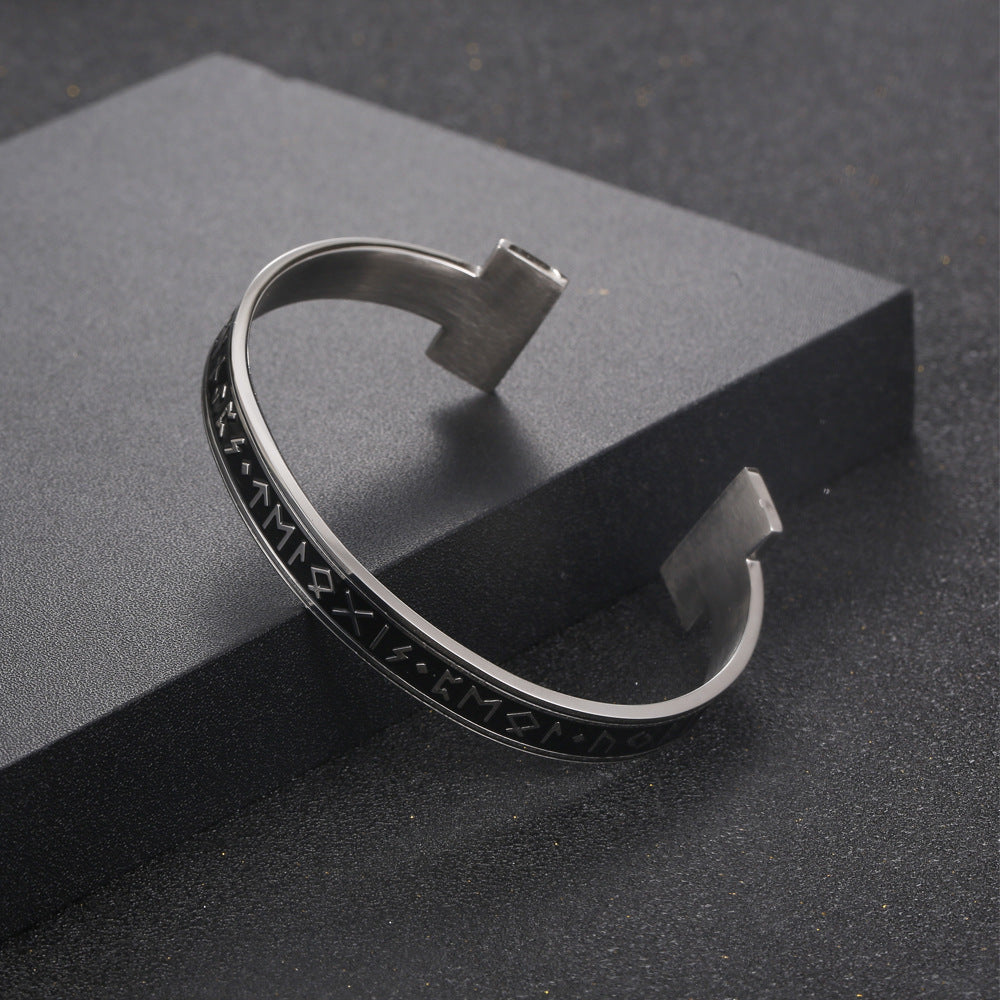 Viking Rune C-Shaped Men's Bracelet in Titanium Steel - Luna Letter Design