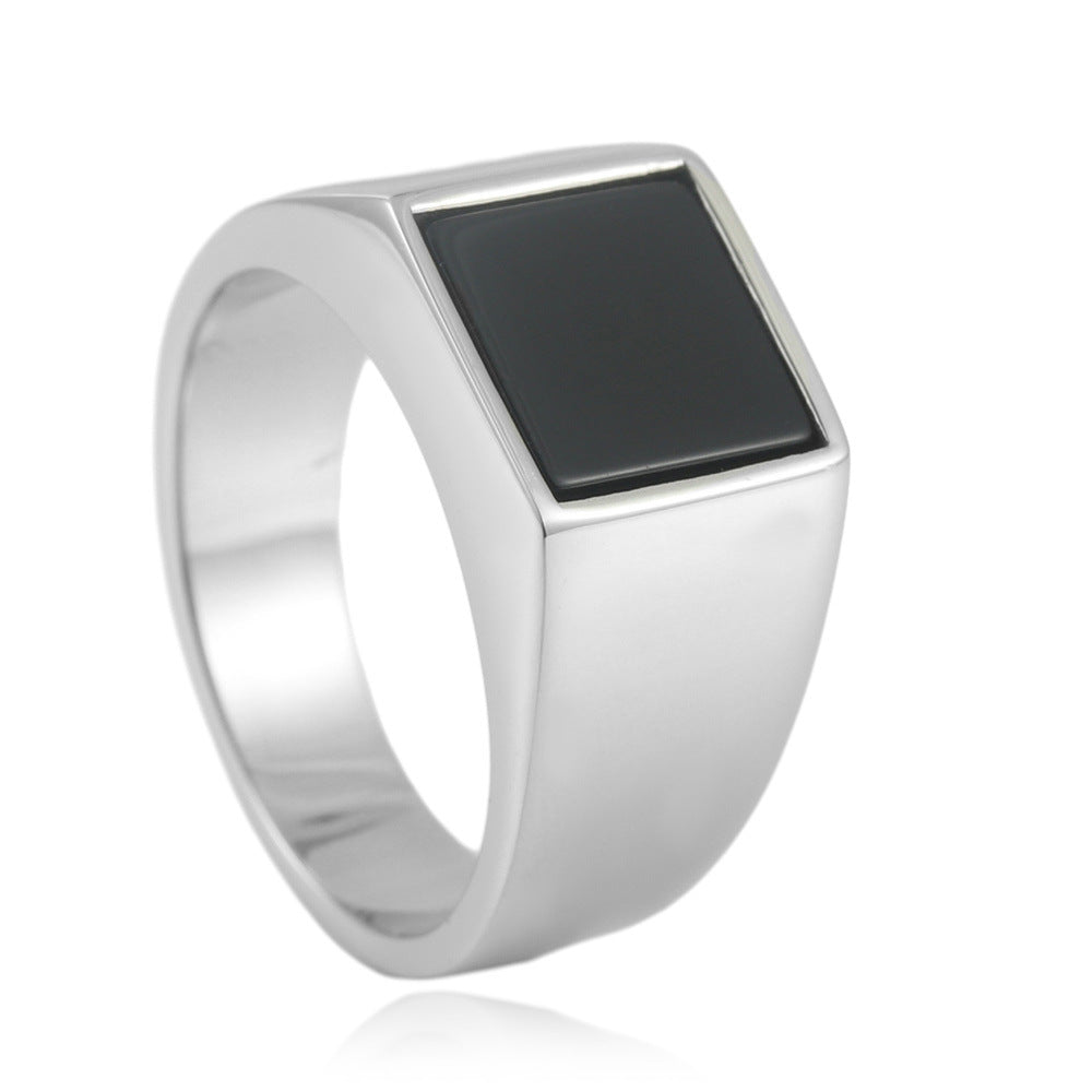 Retro Black Titanium Steel Square Ring for Men - European and American Style