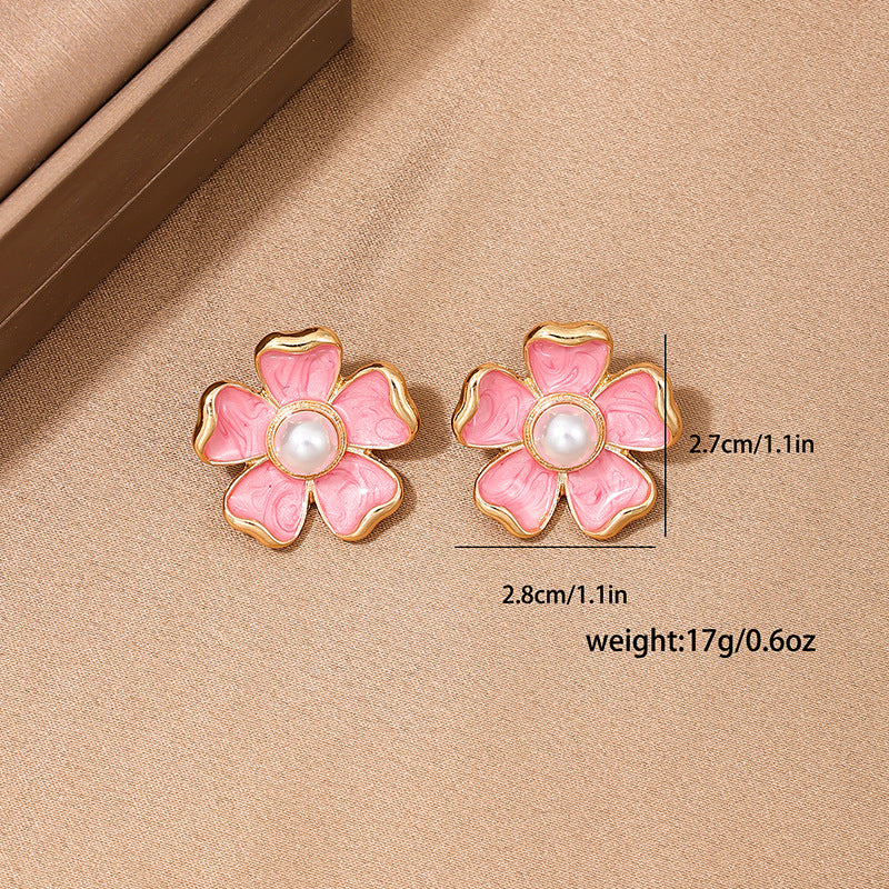 Delicate Pink Flower Metal Earrings for Romantic Summer Dates