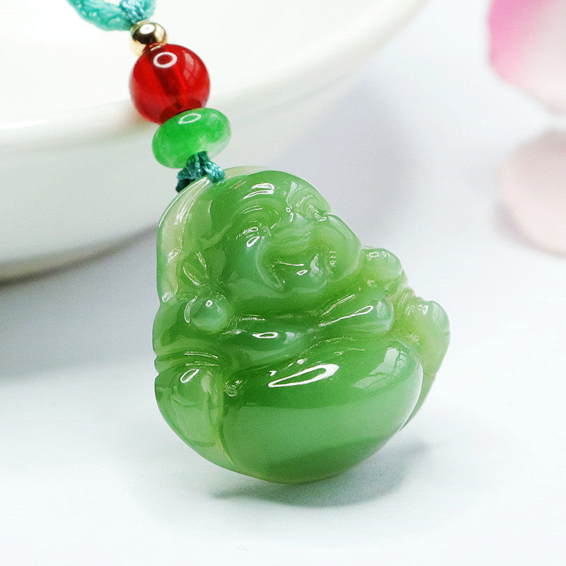 Buddha Pendant in Apple Green Jade with Sterling Silver Material