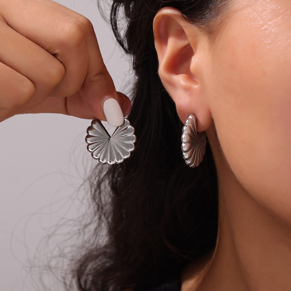 Golden Heart Geometric Fan Earrings with Zircon Accents