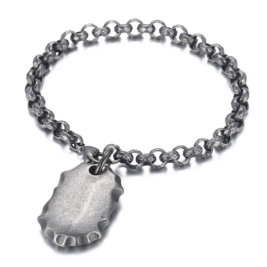 Retro Punk Rhombus O-Chain Men's Bracelet with Wishing Stone in Titanium Steel