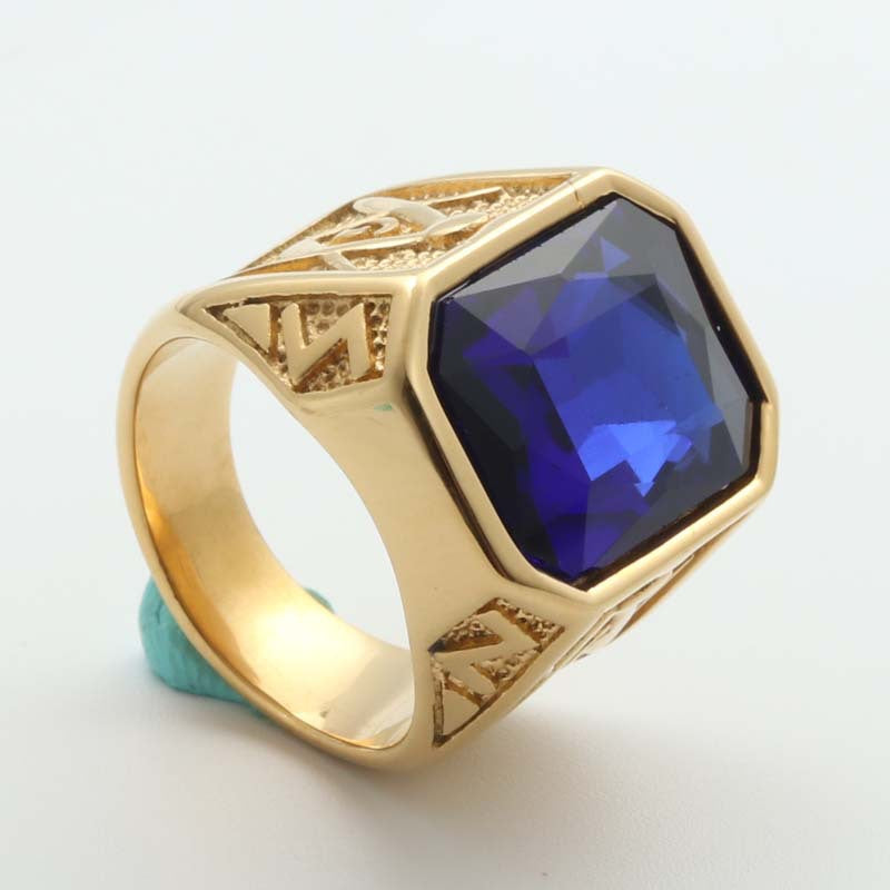 Men's Retro-Inspired Titanium Steel Gemstone Ring with Zircon Accents in Multiple Colors