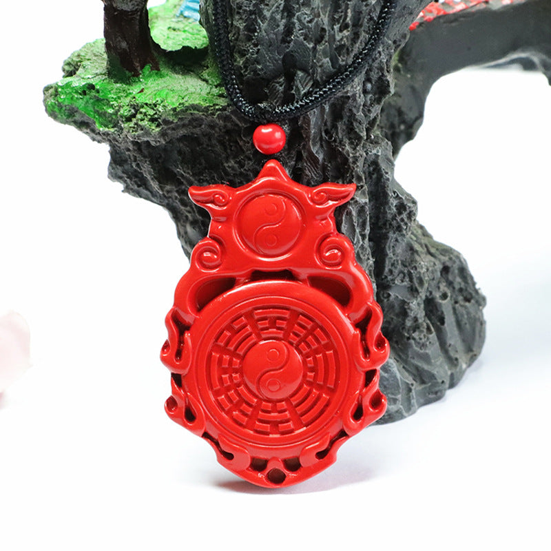 Flaming Red Sand Cinnabar Bagua Pendant