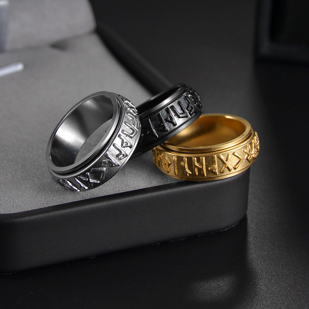 Rotating Titanium Steel Ring for Men - Rune Letter Design