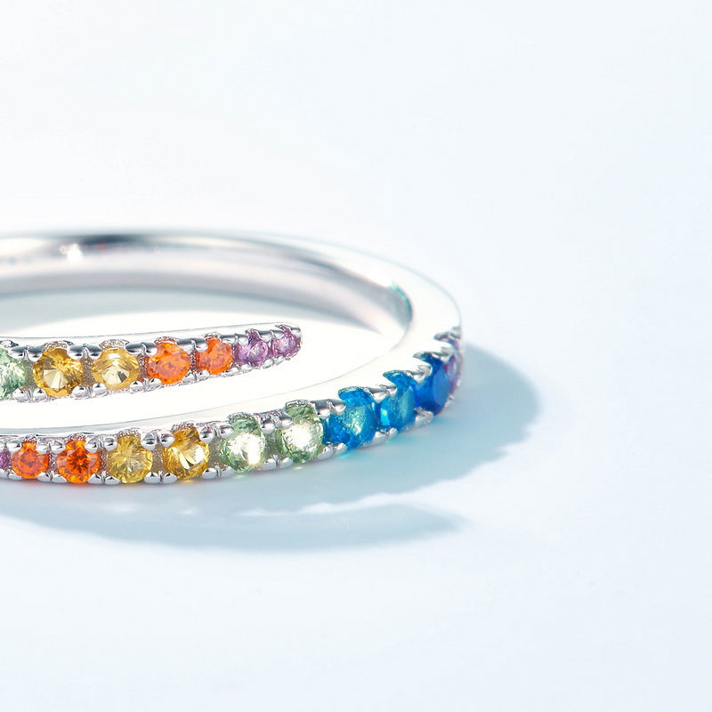 Round Shape Rainbow Zircon Silver Ring